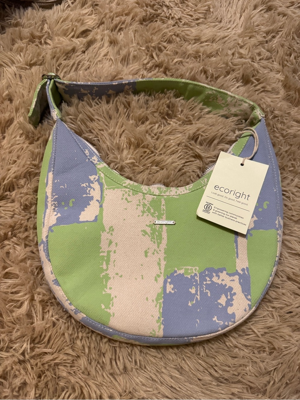 Ecoright sustainable Crescent Shoulder Bag in Pastel Green & light blue